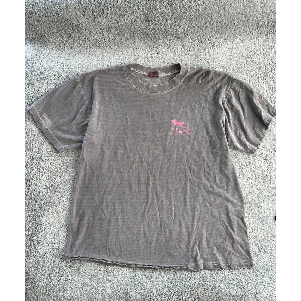 Mens vintage Gecko Hawaii surf graphic tshirt XL gray ribbed distressed beach